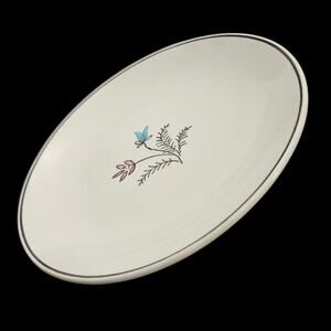 Vintage Floral Stoneware Salad Plates Set of 4 Blue Pink Flower Black Rim